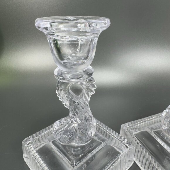 Imperial Glass Clear Dolphin Koi Fish Candlestick Candle Holder Set 2 Votive VTG - Picture 2 of 11